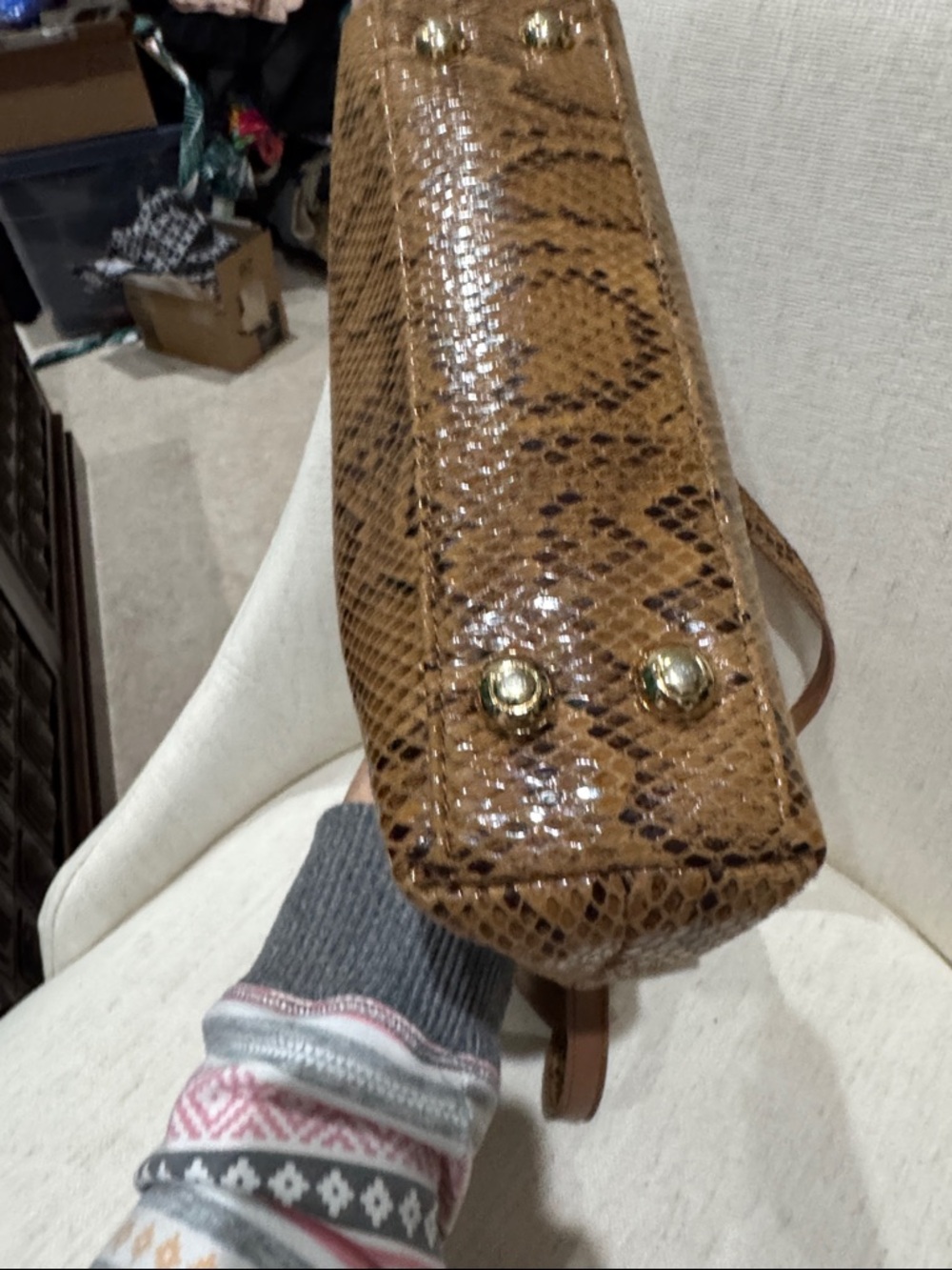 Sharif Brown Snake-Print Crossbody with Tassel Accent - Picture 7 of 7